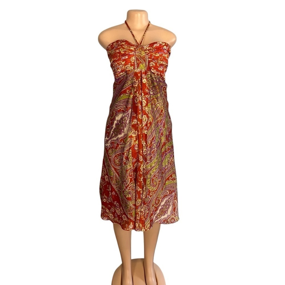 3/$30 ☀️ Vintage Silk Paisley Halter Neck Dress Multicolor